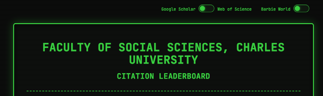 Citation Leaderboard of the Faculty of Social Sciences, Charles University screenshot